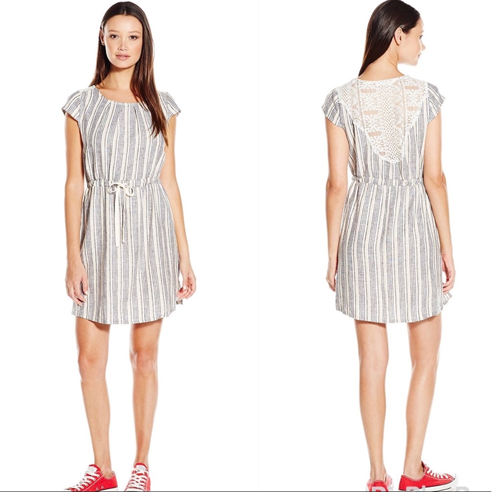 Jolt Linen Stripe Dress with Lace Back